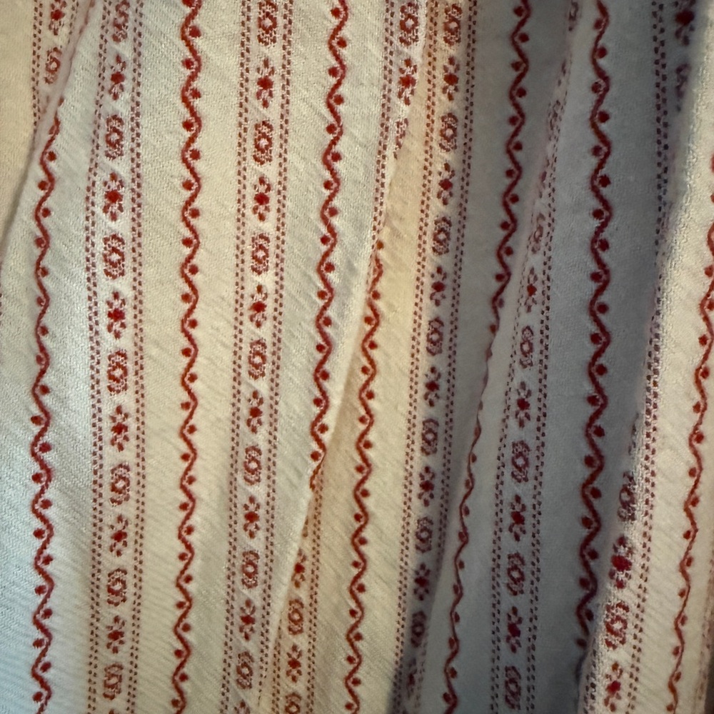 90s Vintage L.L. Bean Dobby Striped Cotton Flannel Nightgown Red White Medium - Picture 7 of 12